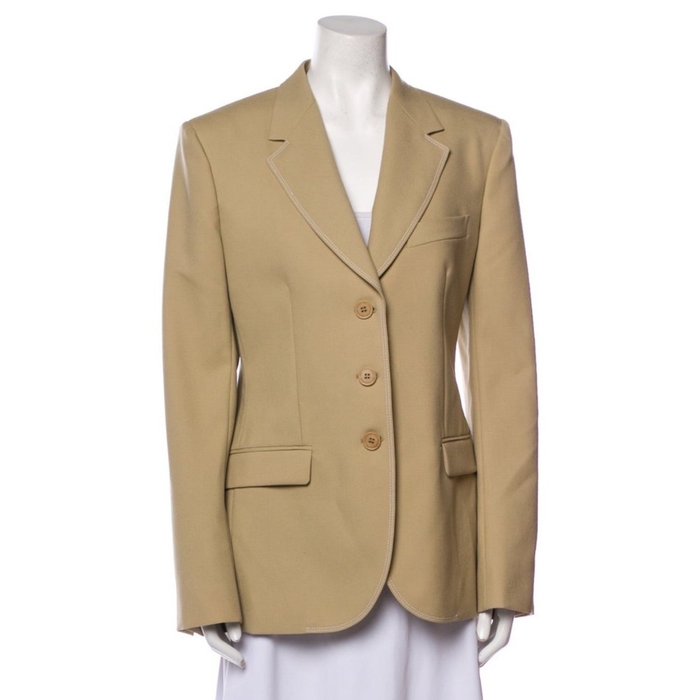 Stella McCartney Womens Tan Wool Blazer Contrast Stitch Jacket IT44 US8 M